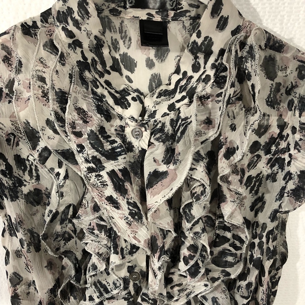Sheer Animal Print Ruffled Front Blouse - Picture 3 of 8